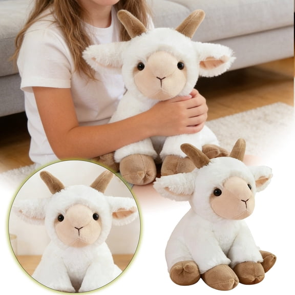 Gytml Adorable Sitting Goat Stuffed Plush Toy, Soft Fluffy Plush Animal, Cozy Plush Pillow For Bedroom, Home Decor, Gifting & Collectibles(White-23Cm)