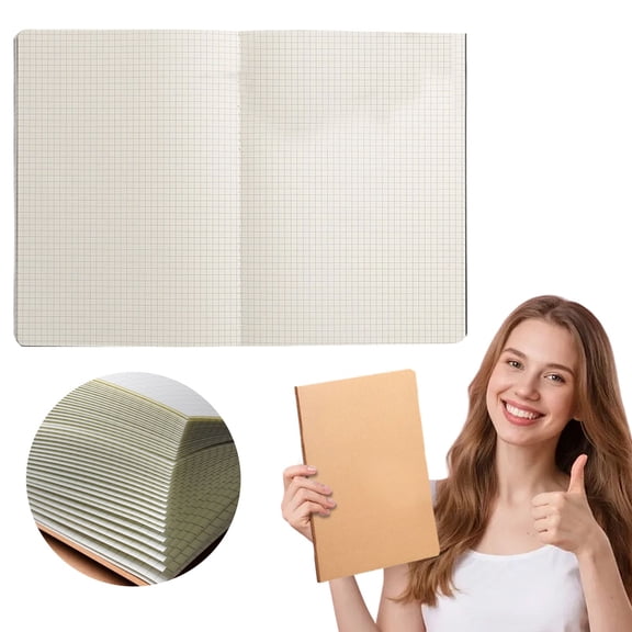Notebook - A4 Kraft Paper Writing Book - Thick Cover Daily Journal - Smooth Paper Notebook for Notes - 1 Piece - Grid