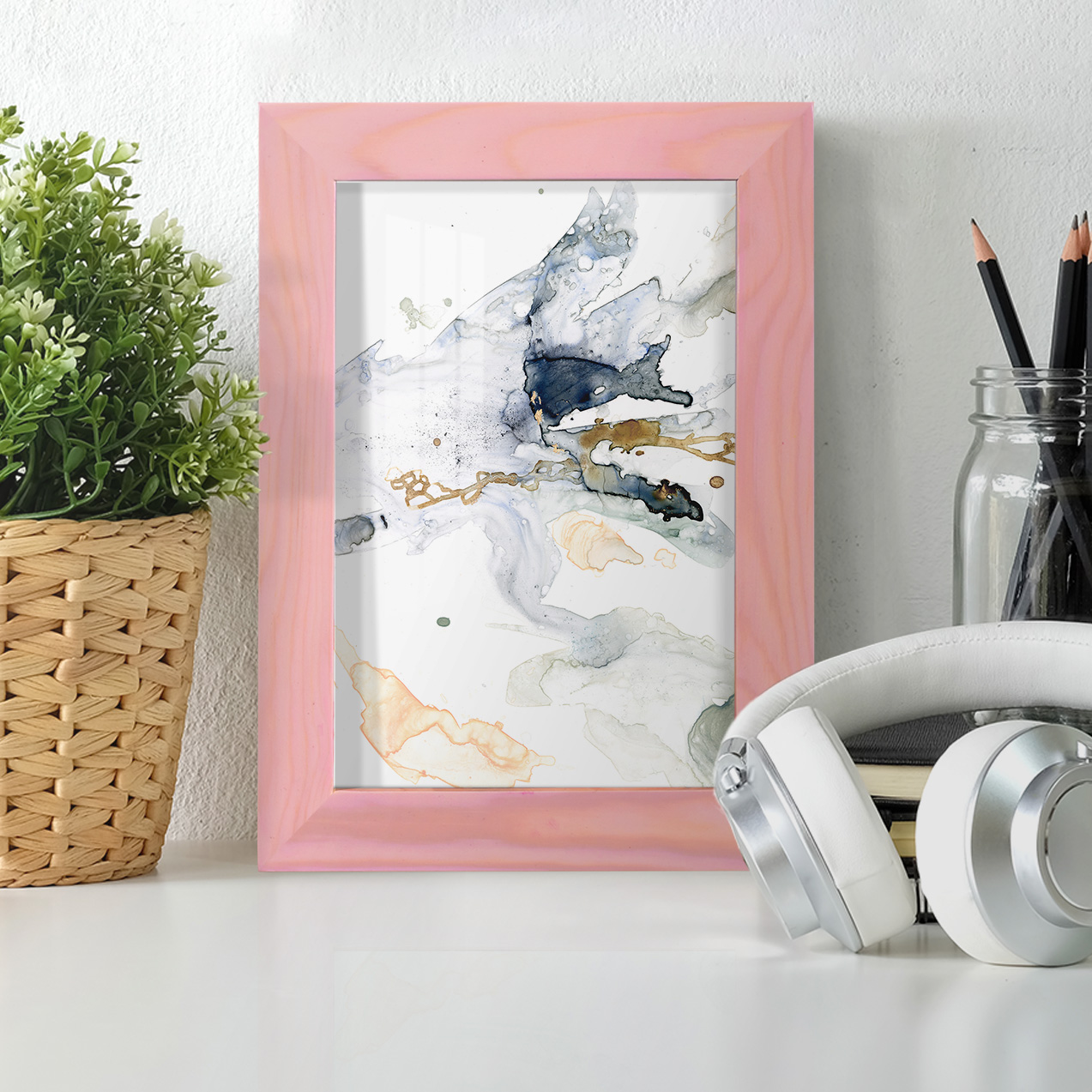 Organic Interlace II -Framed Print w/glass-Sunset Pink