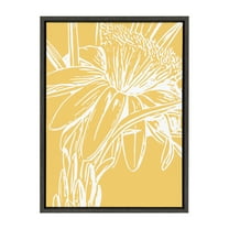 Kate and Laurel Sylvie Flower in Yellow Framed Canvas Wall Art by Apricot and Birch, 18x24 Gray, Floral Art for Wall