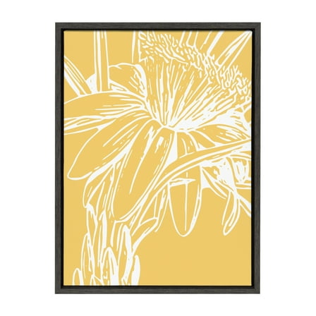 Kate and Laurel Sylvie Flower in Yellow Framed Canvas Wall Art by Apricot and Birch, 18x24 Gray, Floral Art for Wall