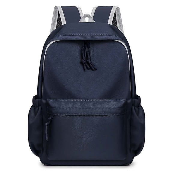 FUZHIQ School Bag Solid Color Multi Pocket Padded Shoulder Straps Durable Bookbag for Elementary Middle Back to School, Navy