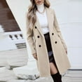 thumbnail image 2 of Stichou Womens Long Double Breasted Coats Lapel Collar Pea Coat Winter Slim Fit Jackets Trench Coat Outwear Beige S, 2 of 7