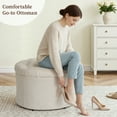 thumbnail image 3 of Dovov 25" Tufted Round Ottoman with Storage, Large Storage Ottoman Footrest Flip Top Foot Stool, 220lbs Capacity, Beige, 3 of 11