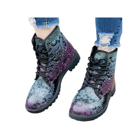 

Ritualay Womens Comfort Combat Boot Waterproof Chunky Low Heel Booties Outdoor Work Mid Top Ankle Boots Black 5