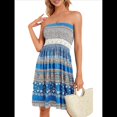 thumbnail image 3 of Vestidos de Verano para Mujer, Pareos Playeros, Sin Tirantes, Bohemios, con Estampado Floral. Azul Real S, 3 of 9