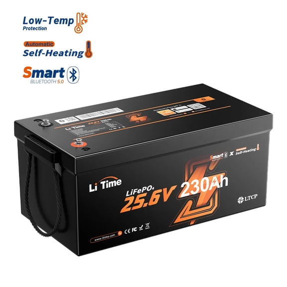 LiTime 24V 230Ah Lithium Battery with Self Heating, Bluetooth 5.0, Low-temp Cutoff Protection, 4000  Deep Cycle for RV Off-Grid Marine