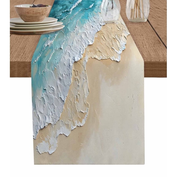 Ldtrchee Ocean Coastal Table Runner 90 Inches, Summer Sea Waves Beach Nature Art Bed Runner Dresser Scarves Tabletop for Indoor Outdoor Parties/Ceremony/Banquet, 13" x 90"
