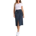 thumbnail image 2 of INSPIRE CHIC Denim Skirt for Women Button Down Two Pockets Split Hem Casual Jean Skirt S Blue, 2 of 6
