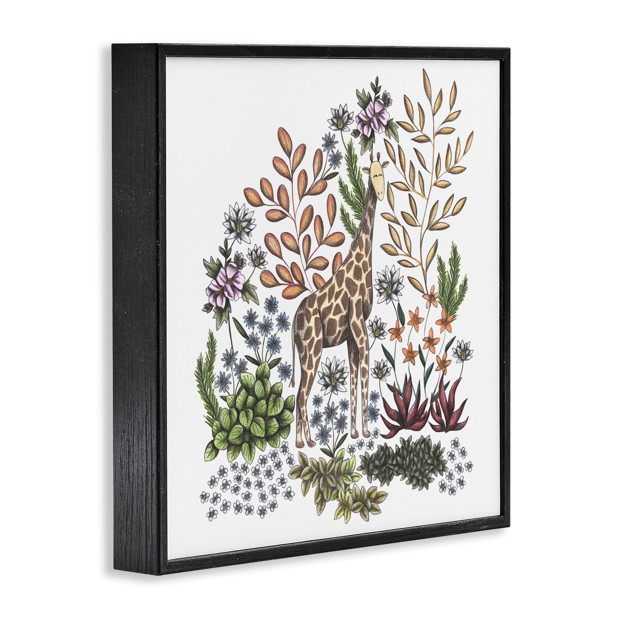 Jungle Wildlife Giraffe Black Framed Giclee Art, design by Cecilia Battaini