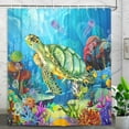 thumbnail image 2 of Sea Turtle Shower Cutain, Colorful Under Ocean Funny Cartoon Fabric Bathtub Curtain Bathroom Decor + Hooks 72 X 72Inch, 2 of 5