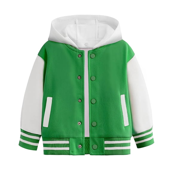 SRZYMJ Kids Varsity Jacket Boys Baseball Jacket Sports Outerwear Coat for Girls School Uniform Green 1-2 Years
