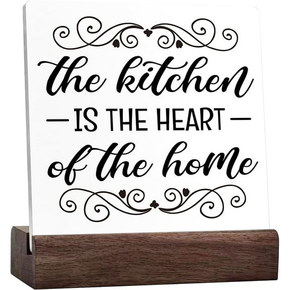 Retro Kitchen Ceramic Desk Signs,The Kitchen Is The Heart Of The Home Kitchen Ceramic Table Sign For Home Shelf Kitchen Tabletop Desk Decor,Farmhouse Kitchen Desk Shelf Decor Sign,Gift For Housewives