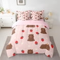 thumbnail image 2 of Castle Fairy Kawaii Capybara Twin Bedding Sets 7-Piece for Kids Children,Cartoon Animal Bedding Comforter Set Microfiber,Red Strawberry Flowers Breathable Sheet Sets,Super Cozy Room Decor,Reversible, 2 of 8