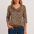 thumbnail image 6 of Iaqnaocc Womens Tops 3/4 Sleeve Satin Casual Cowl Neck Tunic Blouses Fashion Western Ethnic Style T-Shirts Business Work Spring Summer Tops Camel M, 6 of 6