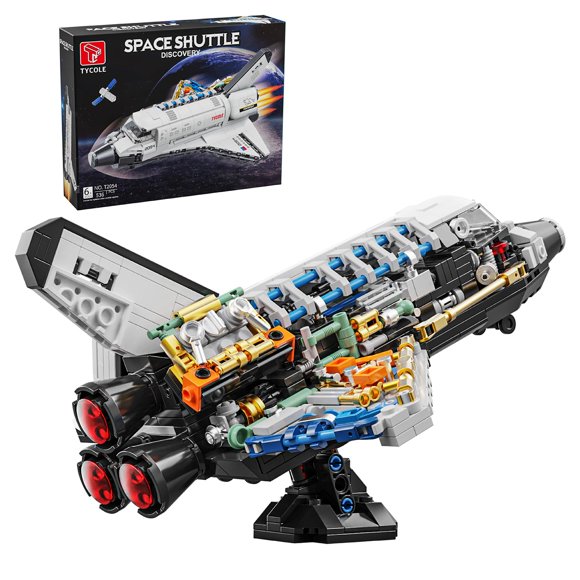 TYCOLE City Space Shuttle Building Toy Set -Translucent Classic Spaceship Building Block Kit with Stretchable Satellite Model,Home or Office Decor,Gift Idea for Adults&Ki