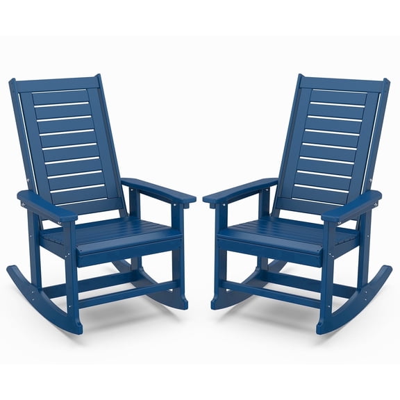 Pipopa Outdoor Rocking Chair Set of 2,HDPE All Weather Patio Rocker for Lawn,Porch,Garden,Blue