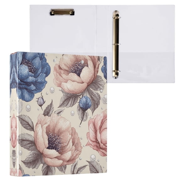 Dusty Pink Peonies 3 Ring Hardcover Binders 1.5in Round Rings for Letter-Size Folder Paper Organizer Pockets for Office Student Recipe