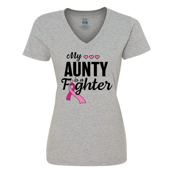 Inktastic Breast Cancer Awareness My Aunty is a Fighter Women's V-Neck T-Shirt