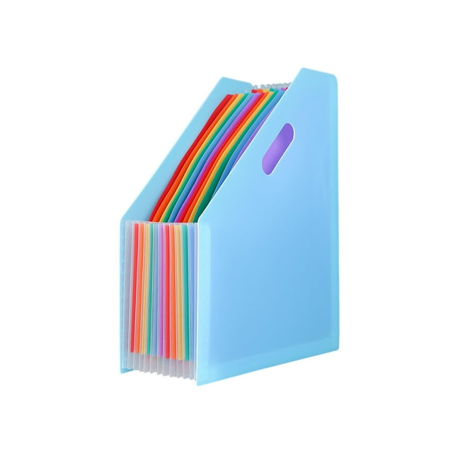 Btomtd Slanted Vertical File Rack A4 Large Capacity File Organizer Student Test Paper Organizer Retractable Storage Folder, Blue