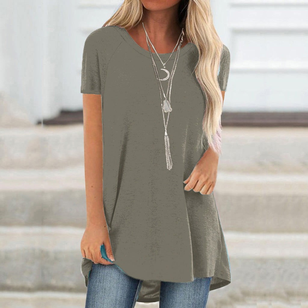 UPPADA Summer Womens Short Sleeve Tunic Tops To Wear With Leggings Casual Loose Fit Long Tee Shirts Comfy Plus Size Blouses