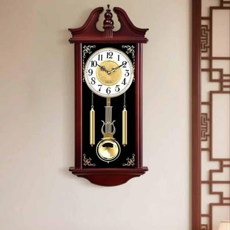 Pendulum Wall Clock Retro Large Grandfather Wall Clocks for Living Room Silent Battery Operated Decorative (without Chime Pendulum)Traditional Clock, 60cm high Birthday Gift Clock