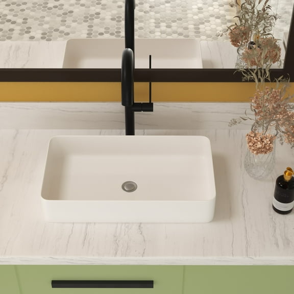 Modern Bathroom Vanity 24"x14" White Ceramic Rectangular Vessel Bathroom Sink,Wooden Bathroom Vanity