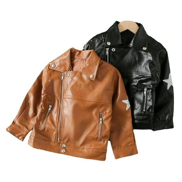 Boys PU Leather Jackets Coats for Toddler Kids,2-7Y Baby Faux Leather Jacket Outerwear with Pocket Fashionable Suit Collar Casual Kids Motorcycle Jackets PU Faux Leather Coat