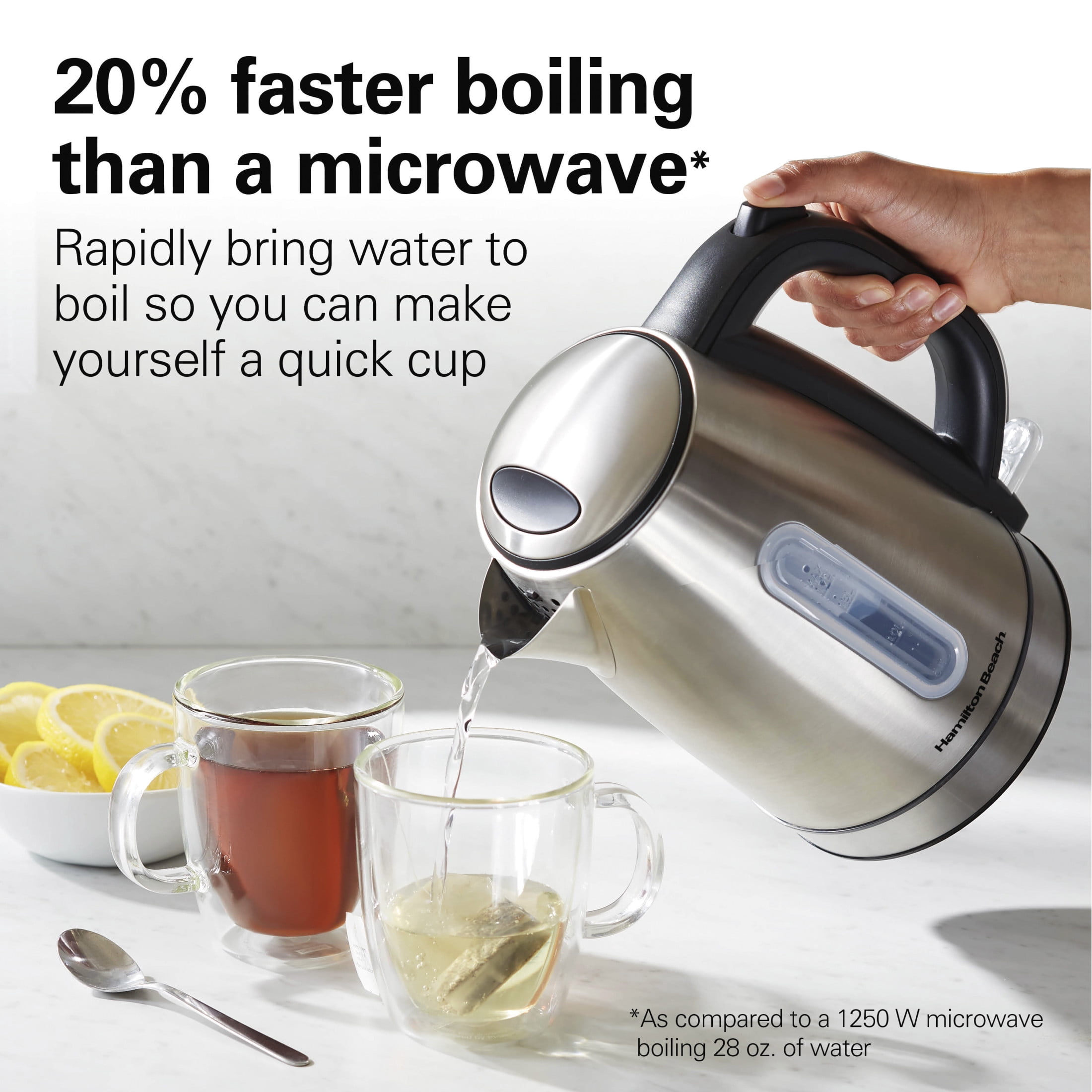Hamilton Beach Stainless Steel Electric Kettle, Tea & Water Kettle with LED Light Ring, 1.7L
