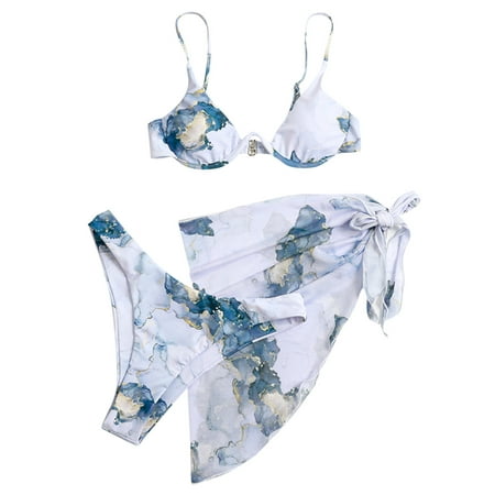 

High Waisted Bathing Suits For Women Chiffon -tie Printed Bikini Swimsuit Three-piece Women s Tie-dye Split Swimwears Tankinis Set Swimsuit Sports Bra Top