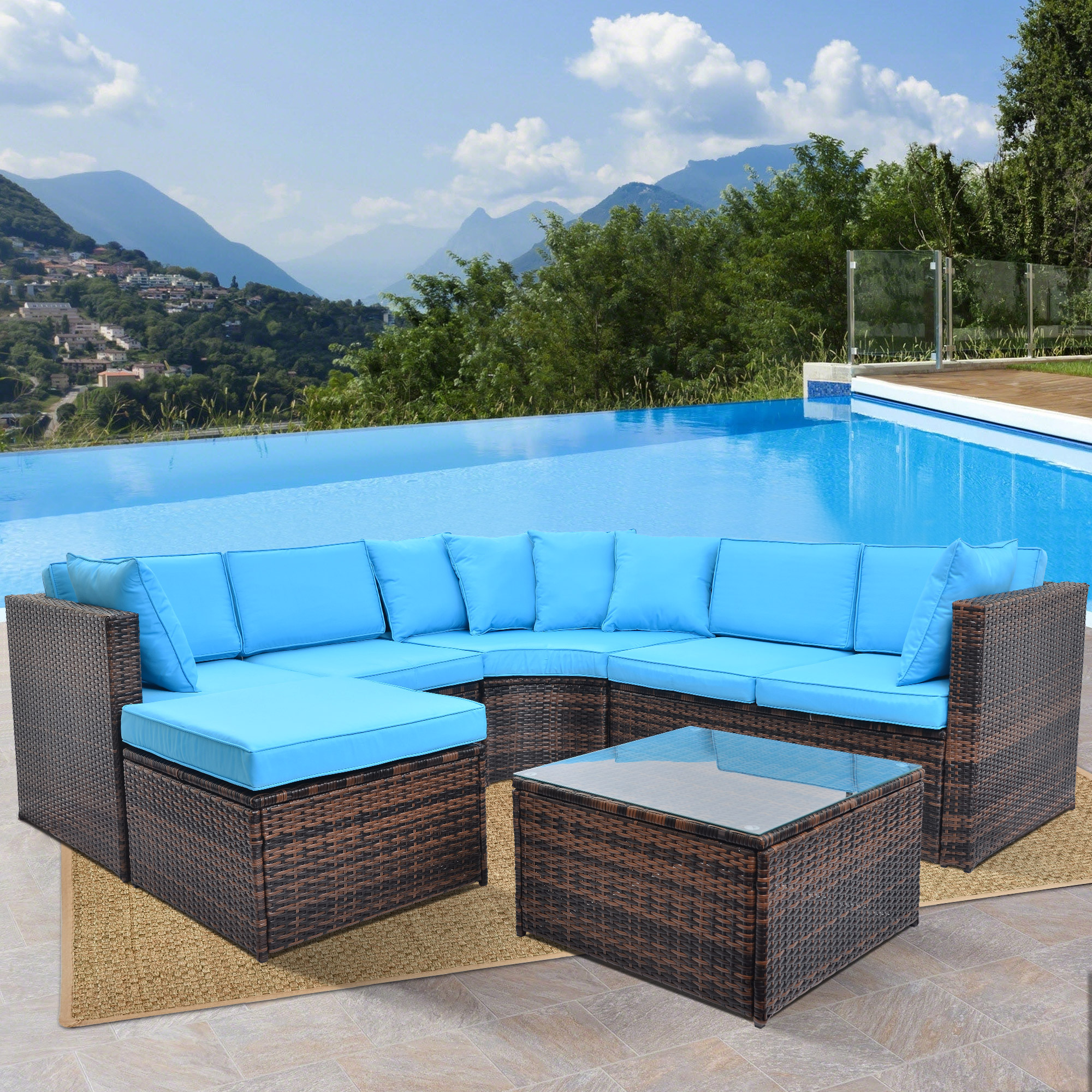 Jumper 5 Pcs Patio Furniture Set Outdoor Sectional Conversation Set With Soft Cushions Cushion Blue Walmart Com Walmart Com