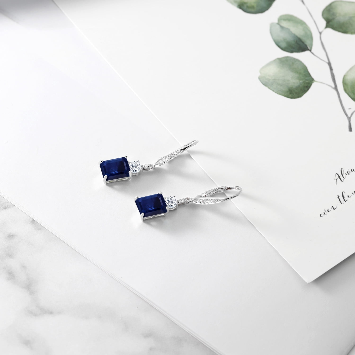 Gem Stone King 925 Sterling Silver Blue Sapphire Dangle Earrings for Women (5.78 Cttw, Gemstone September Birthstone, Octagon 9X7MM)