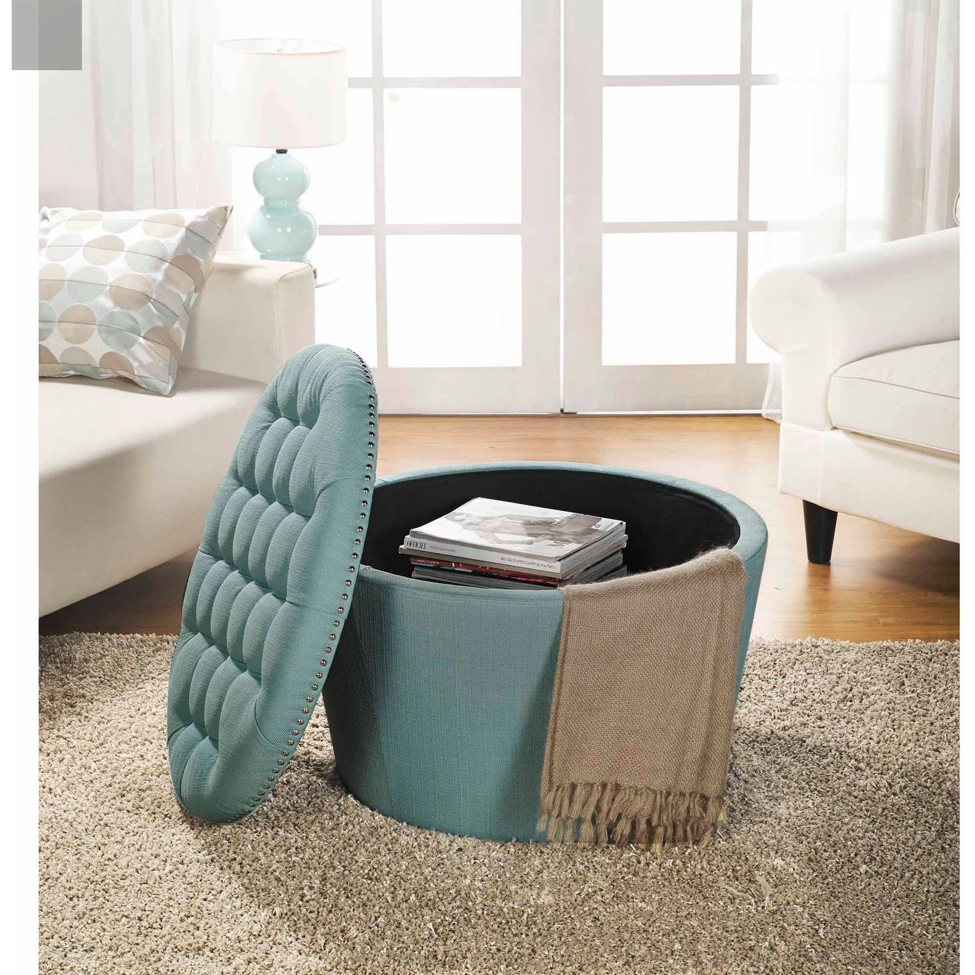 Better Homes & Gardens Round Tufted Storage Ottoman with Nailheads, Teal - image 3 of 4