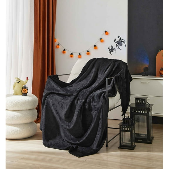 Ways to Celebrate Cozy Plush Embossed Black Cat Print Throw Blanket 50"x 60", All Ages