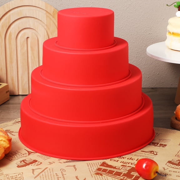 OUNONA 4-Piece Round Silicone Cake Pan Set Nonstick Deep Baking Pans for Cakes, Desserts, and More