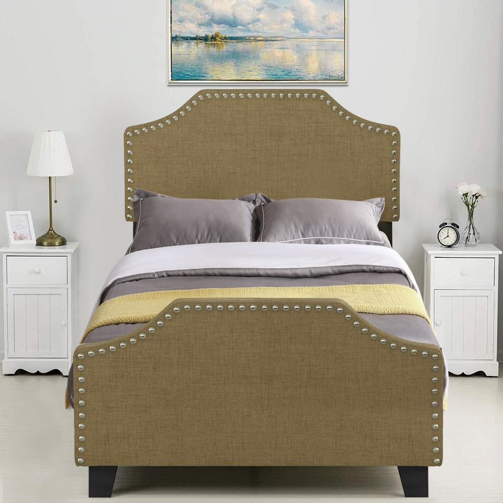 Details about   Queen Metal Bed Frame Platform w/ Upholstered Headboard Bedroom Furniture Khaki
