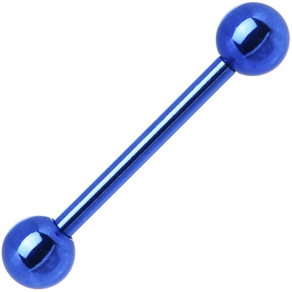 Titanium Blue Tongue Ring/Nipples/Snake Eyes 14G (1.6mm) Titanium Over Surgical Steel Nickel Free (1 Piece) (14G - 3/4'' (1.6MMX19MM)) (B/6/6)