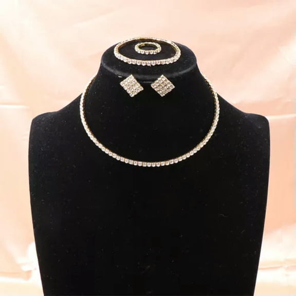 GKNET 4Pcs/set Bridal Delicate Jewelry Set Necklace Bracelets Ring Earrings Set Luxury Jewe WY4-Gold 3