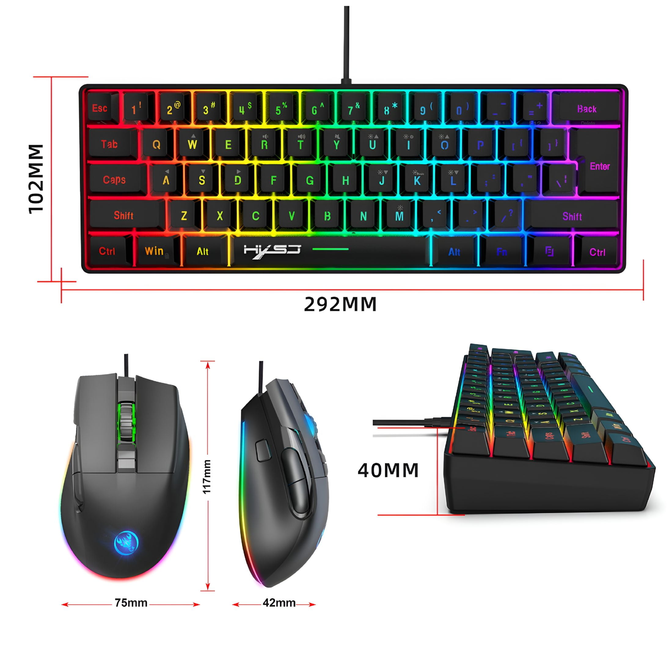 GJX 2026 New Wired Keyboard and Mouse Combo,61-Key Gaming Keyboard with Effects and Ergonomic Design,Perfect for Computer and Network Users for Gaming,Office,Home,Typing,Study