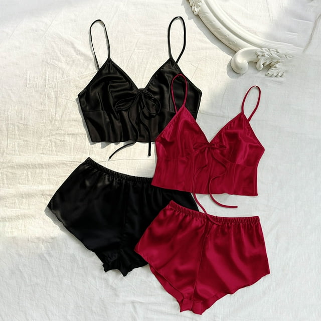 Pajama Sets for Women 2 Piece, 2PCWomens Solid Suspender Lace Splicing Shorts Pajamas Set