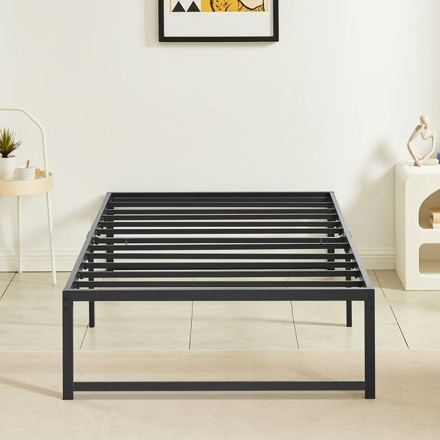 VECELO Cadre de Lit Plateforme en Métal 14,2 Pouces pour Lit Simple, Lit en Métal Robuste avec Rangement sous le Lit, Aucun Sommier Requis, Noir