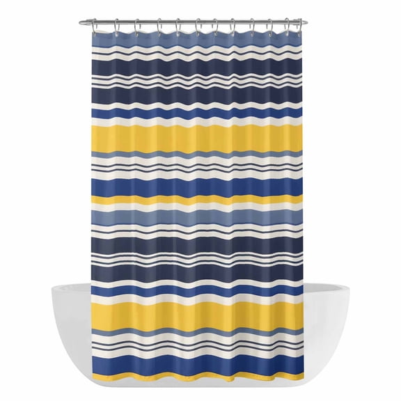 Xipuska Navy Blue Yellow Striped Shower Curtain - Water Repellent Fabric Shower Curtains Washable, Farmhouse Vintage Stripe Decorative Polyester Cloth Bathroom Curtains Modern Bath Decor 36"x72"