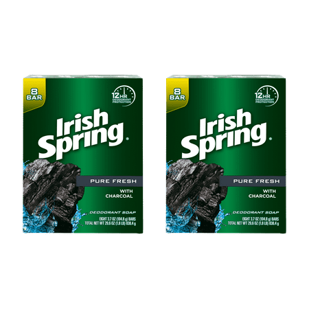(2 pack) (Pack of 2) Irish Spring Pure Fresh Charcoal Bar Soap, 3.7 Ounce, 8 Bar