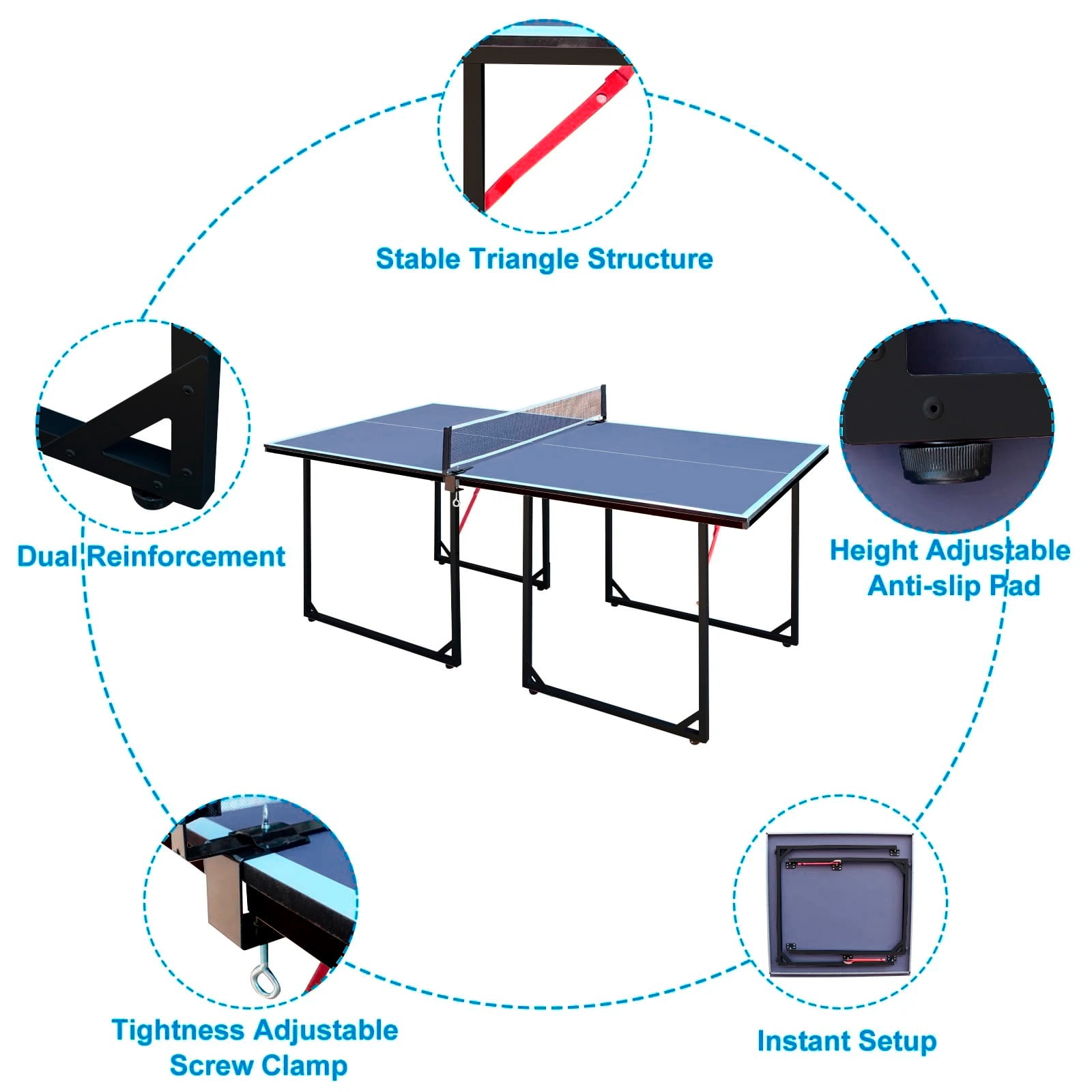 HooKung 6FT Mid-Size Table Tennis Table, Foldable & Portable Ping Pong Table Set for Indoor & Outdoor Games with Net, 2 Table Tennis Paddles and 3 Balls
