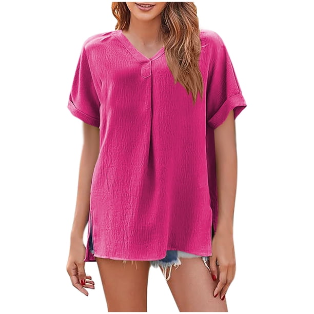 Tamaño Más Suelto Ajuste Camisetas para las Mujeres con Cuello en V de Manga Corta Suelta Camisa Superior, Poliéster