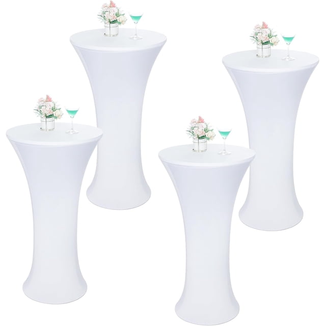 4 Pcs Nappe de Cocktail Ronde Blanche 36x43 Pouces, Ajustée, Extensible, Housse de Table de Cocktail pour Banquet, Bar, Fête, Pub, Mariage, Intérieur Extérieur