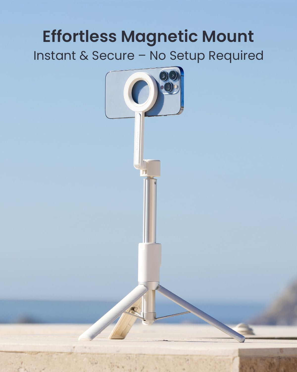 KraftGeek Magnetic Phone Tripod for iPhone Magsafe, 64” Selfie Stick Tripod  with Remote for Vlogging, Travel Cell Phone Stand for iPhone 17 Pro Max & Pixel 10, White