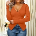 thumbnail image 2 of IROINNID Womens Long Sleeve V-Neck Shirts Cross Solid Breathable Shirt Blouse Tops,Orange, 2 of 5