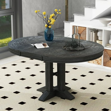 Newboti Furniture Farmhouse Dining Table Extendable Round Table for Kitchen, Dining Room(Black) 55932