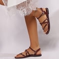 thumbnail image 3 of Gladiator Sandals for Women Solid Strappy Flip Flops Summer Flat Beach Shoes Casual Slingback Walking Shoes Wine Size 7, 3 of 7